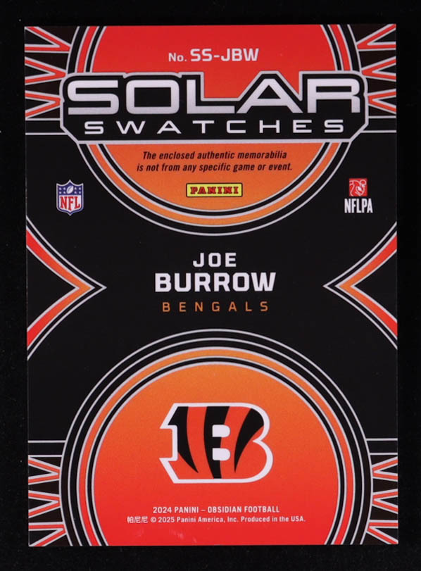 Joe Burrow 2024 Panini Obsidian Solar Swatches #10 at PristineAuction.com Joe Burrow 2024 Panini Obsidian Solar Swatches #10 at PristineAuction.com