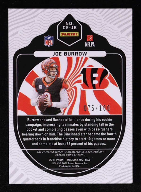 Joe Burrow 2021 Panini Obsidian Cutting Edge Materials #13 #75/100 at PristineAuction.com Joe Burrow 2021 Panini Obsidian Cutting Edge Materials #13 #75/100 at PristineAuction.com