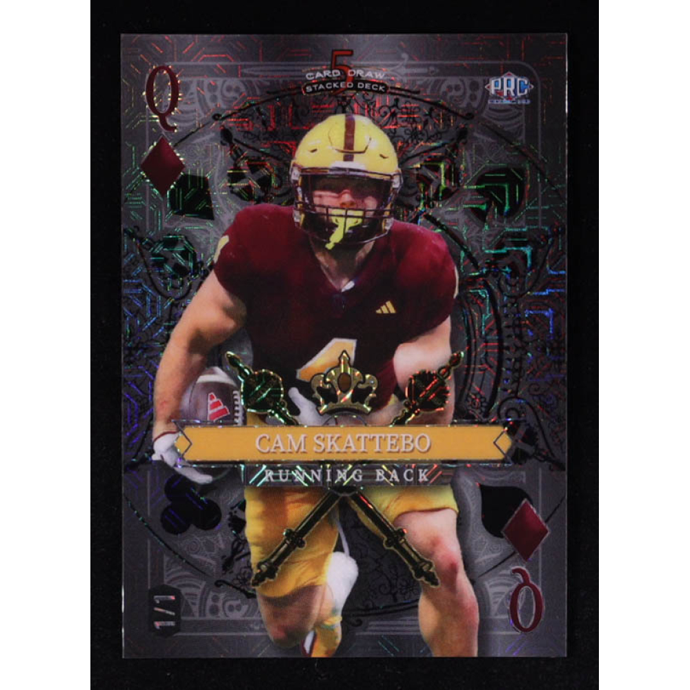 Cameron Skattebo 2024 Wild Card 5 Card Draw Stacked Deck Queen of Diamonds Black Mojo #SDPDCSN #1/1 RC at PristineAuction.com