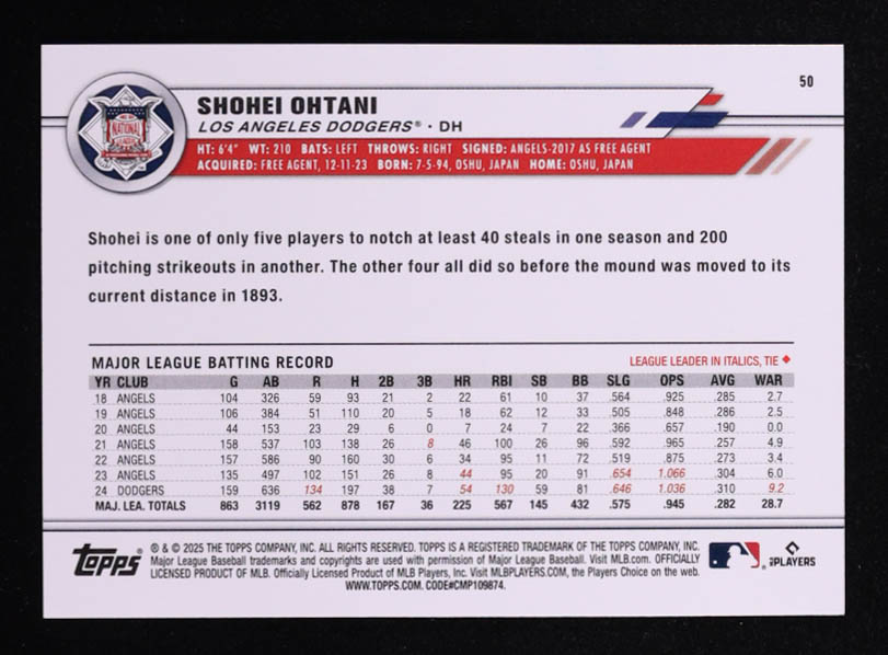 Shohei Ohtani 2025 Topps All-Star Game Pink Foil #50 #128/250 at PristineAuction.com Shohei Ohtani 2025 Topps All-Star Game Pink Foil #50 #128/250 at PristineAuction.com