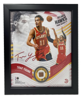 Trae Young Hawks LE Custom Framed Display with Piece of Team-Used Basketball at PristineAuction.com
