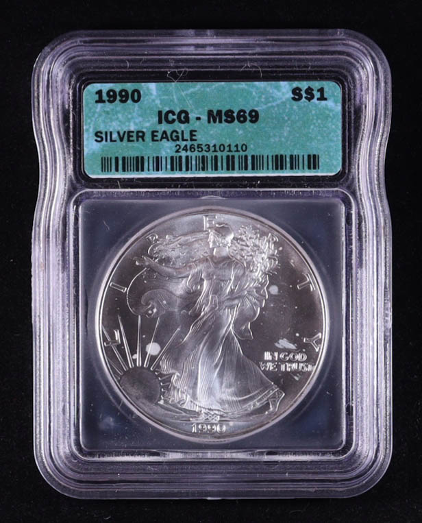 1990 American Silver Eagle (ICG MS69) at PristineAuction.com 1990 American Silver Eagle (ICG MS69) at PristineAuction.com