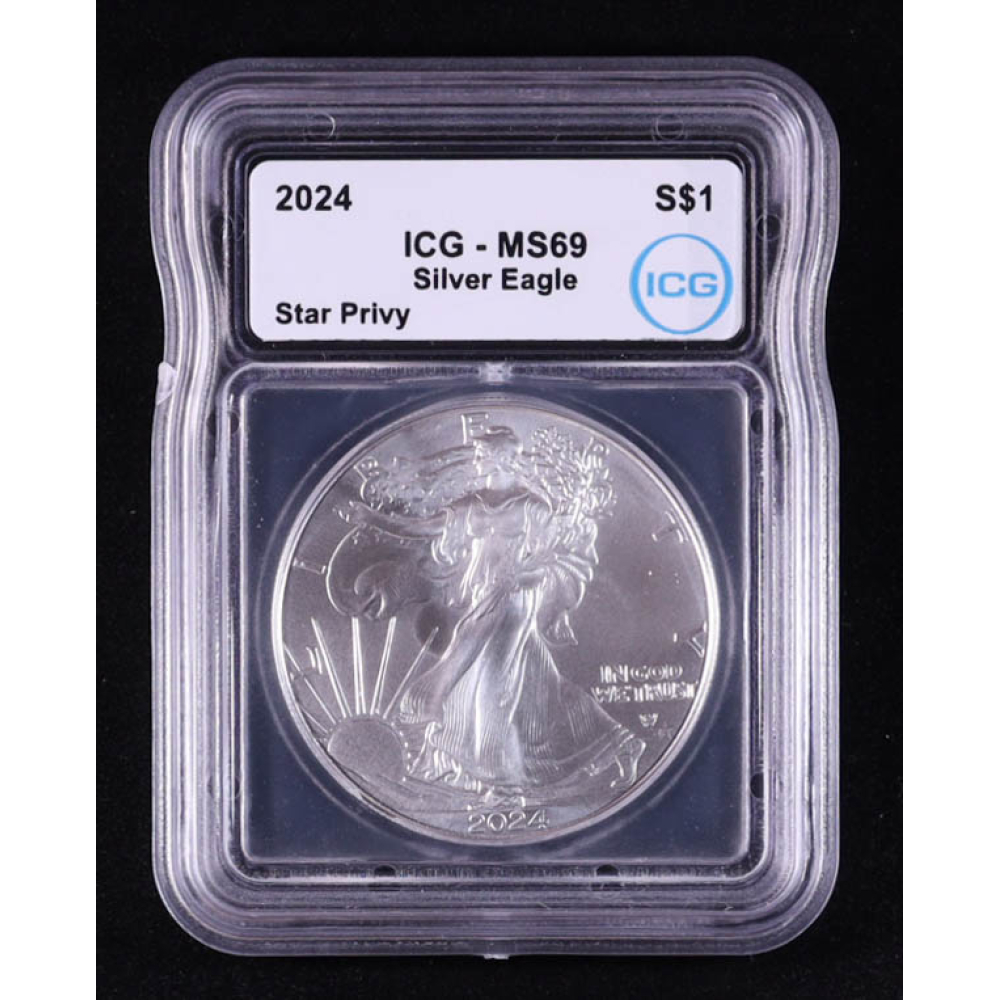 2024 American Silver Eagle, Star Privy (ICG MS69) at PristineAuction.com