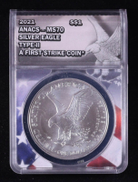 2021 American Silver Eagle Type 2, First Strike Coin - American Flag Core (ANACS MS70) at PristineAuction.com