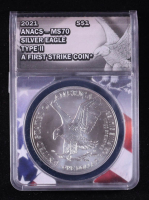 2021 American Silver Eagle Type 2, First Strike Coin - American Flag Core (ANACS MS70) at PristineAuction.com