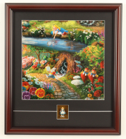 Thomas Kinkade Walt Disney's "Alice in Wonderland" Custom Framed Print Display with Vintage 1960 Alice Figurine at PristineAuction.com