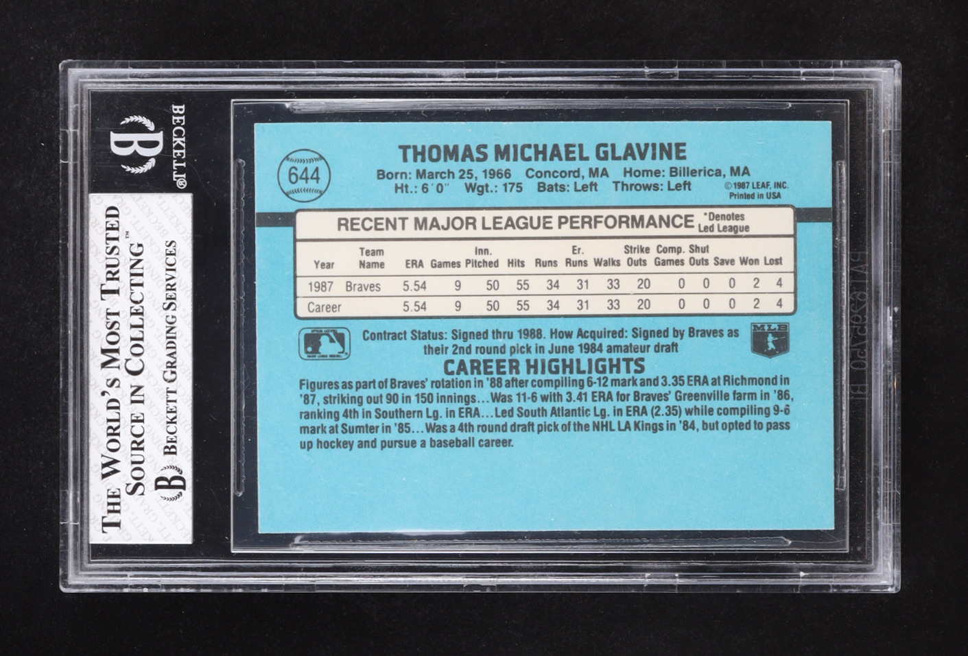 Tom Glavine 1988 Donruss #644 RC (BGS 8) at PristineAuction.com Tom Glavine 1988 Donruss #644 RC (BGS 8) at PristineAuction.com