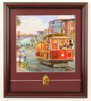 Thomas Kinkade "Mickey & Friends in San Fransisco" Custom Framed Print Display with Retired Vintage Multi Character Trolley Pin at PristineAuction.com