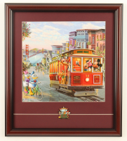 Thomas Kinkade "Mickey & Friends in San Fransisco" Custom Framed Print Display with Retired Vintage Multi Character Trolley Pin at PristineAuction.com