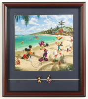 Thomas Kinkade "Mickey & Minnie Mouse in Hawaii" Custom Framed Print Display with Mickey & Minnie Pin at PristineAuction.com