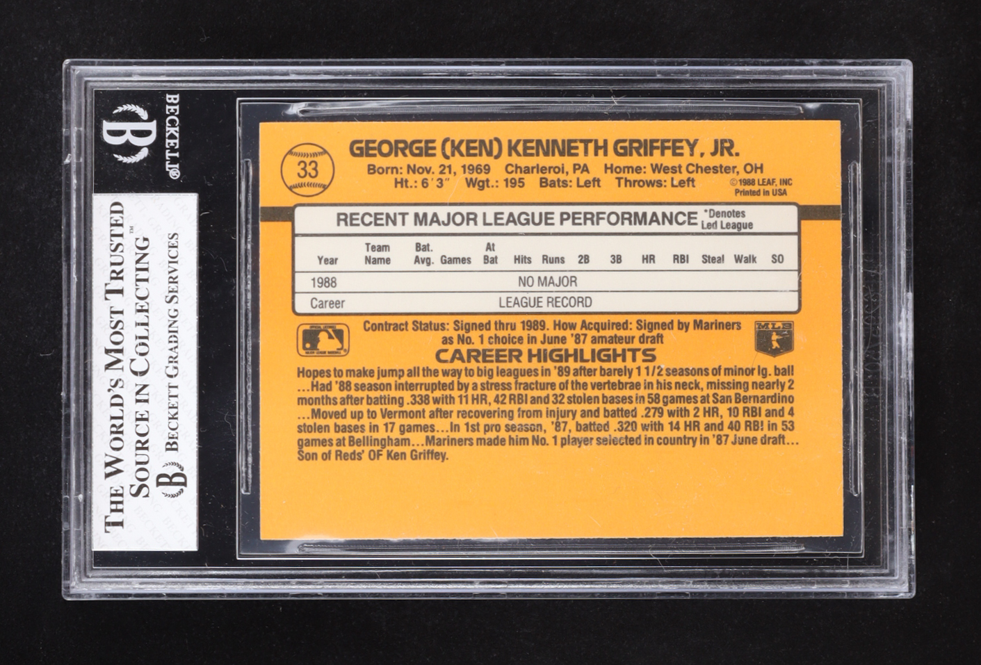 Ken Griffey Jr. 1989 Donruss RR #33 RC (BGS 7.5) at PristineAuction.com Ken Griffey Jr. 1989 Donruss RR #33 RC (BGS 7.5) at PristineAuction.com