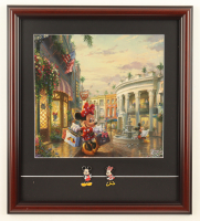 Thomas Kinkade "Minnie Goes Shopping in Beverly Hills" Custom Framed Print Display with Silver Mickey & Minnie Pins at PristineAuction.com