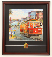 Thomas Kinkade "Mickey & Friends in San Fransisco" Custom Framed Print Display with Retired Vintage Multi Character Trolley Pin at PristineAuction.com