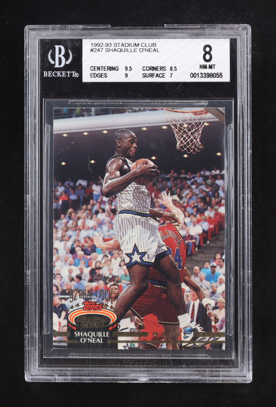 Shaquille O'Neal 1992-93 Stadium Club #247 RC (BGS 8) at PristineAuction.com Shaquille O'Neal 1992-93 Stadium Club #247 RC (BGS 8) at PristineAuction.com