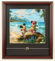 Thomas Kinkade "Mickey & Minnie Mouse In Hawaii" Custom Framed Print Display with Mickey & Minnie Mouse Pin at PristineAuction.com