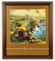 Thomas Kinkade "Mickey & Minnie Mouse In Ireland" Custom Framed Print Display with Mickey & Minnie Mouse Brass Pins at PristineAuction.com