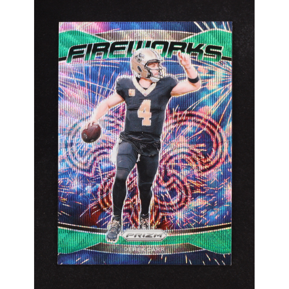 Derek Carr 2024 Panini Prizm Fireworks Prizms Green Wave #11 at PristineAuction.com