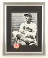 "Satchel Paige" Custom Framed B&W Photo Display with Indians American League Champions Pin at PristineAuction.com