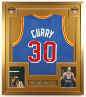 Stephen Curry Signed Custom Framed Jersey Display With (4) LE NBA Champions Pins & (2) NBA Finals Logo Patches (JSA) at PristineAuction.com