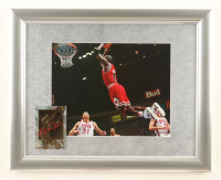 "Michael Jordan Slam Dunk" Custom Framed Photo Display with 2000 Michael Jordan Silver Card at PristineAuction.com