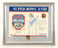Marcus Allen Signed Super Bowl XVIII Custom Framed Commemorative Patch Display with Super Bowl Pin (PSA) at PristineAuction.com