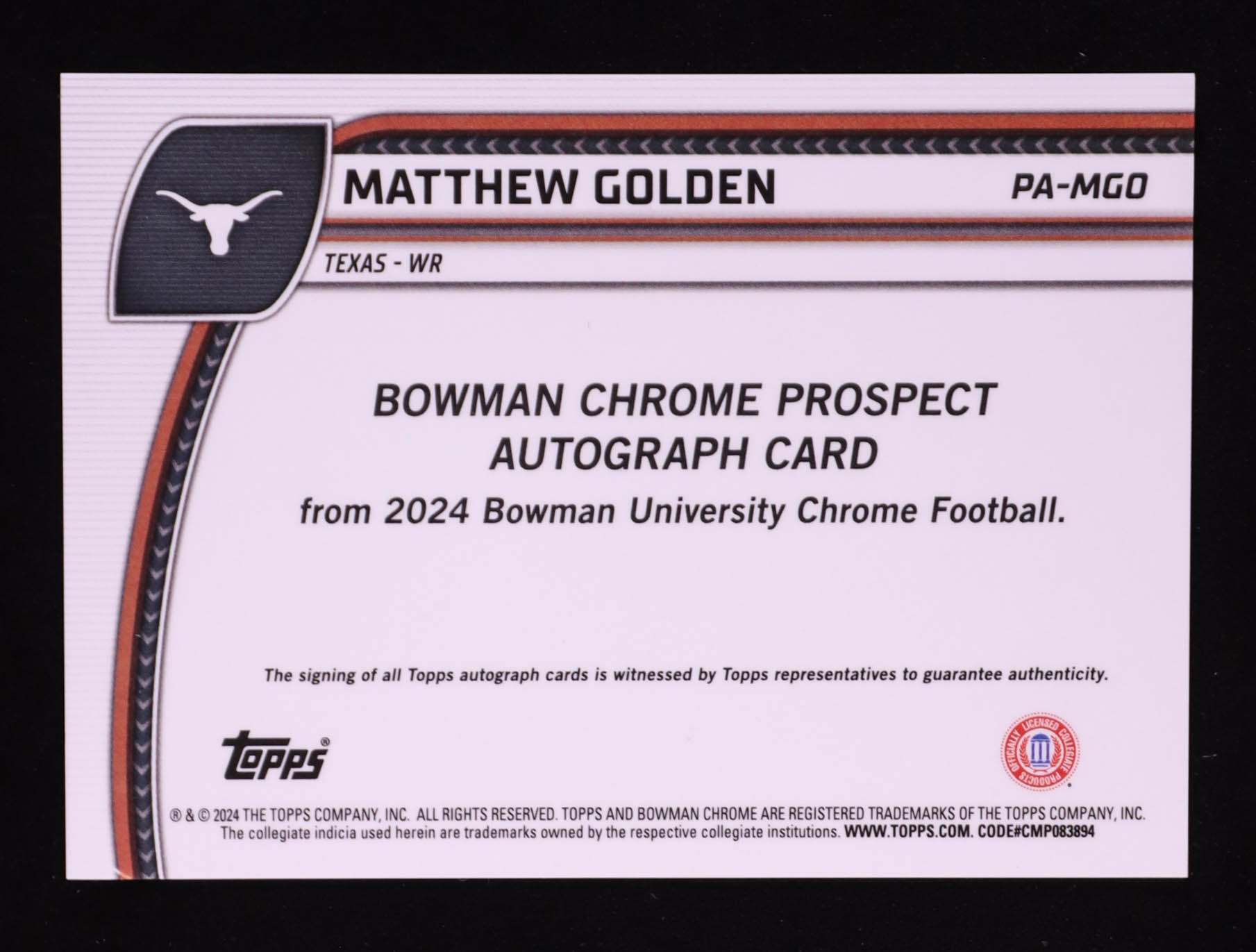 Matthew Golden 2024 Bowman Chrome University Prospect Autographs Green Refractors #PAMGO #51/99 RC at PristineAuction.com Matthew Golden 2024 Bowman Chrome University Prospect Autographs Green Refractors #PAMGO #51/99 RC at PristineAuction.com