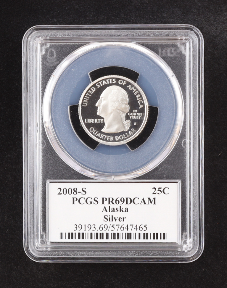 2008-S U.S. State Quarter Series, Alaska - 90% Silver Deep Cameo Proof (PCGS PR69DCAM) at PristineAuction.com 2008-S U.S. State Quarter Series, Alaska - 90% Silver Deep Cameo Proof (PCGS PR69DCAM) at PristineAuction.com