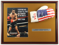 Mike Tyson Signed "Everyone Has A Plan.." Custom Framed Print Display with Everlast USA Boxing Glove & Career Stat Plaque (Tyson & PSA) at PristineAuction.com