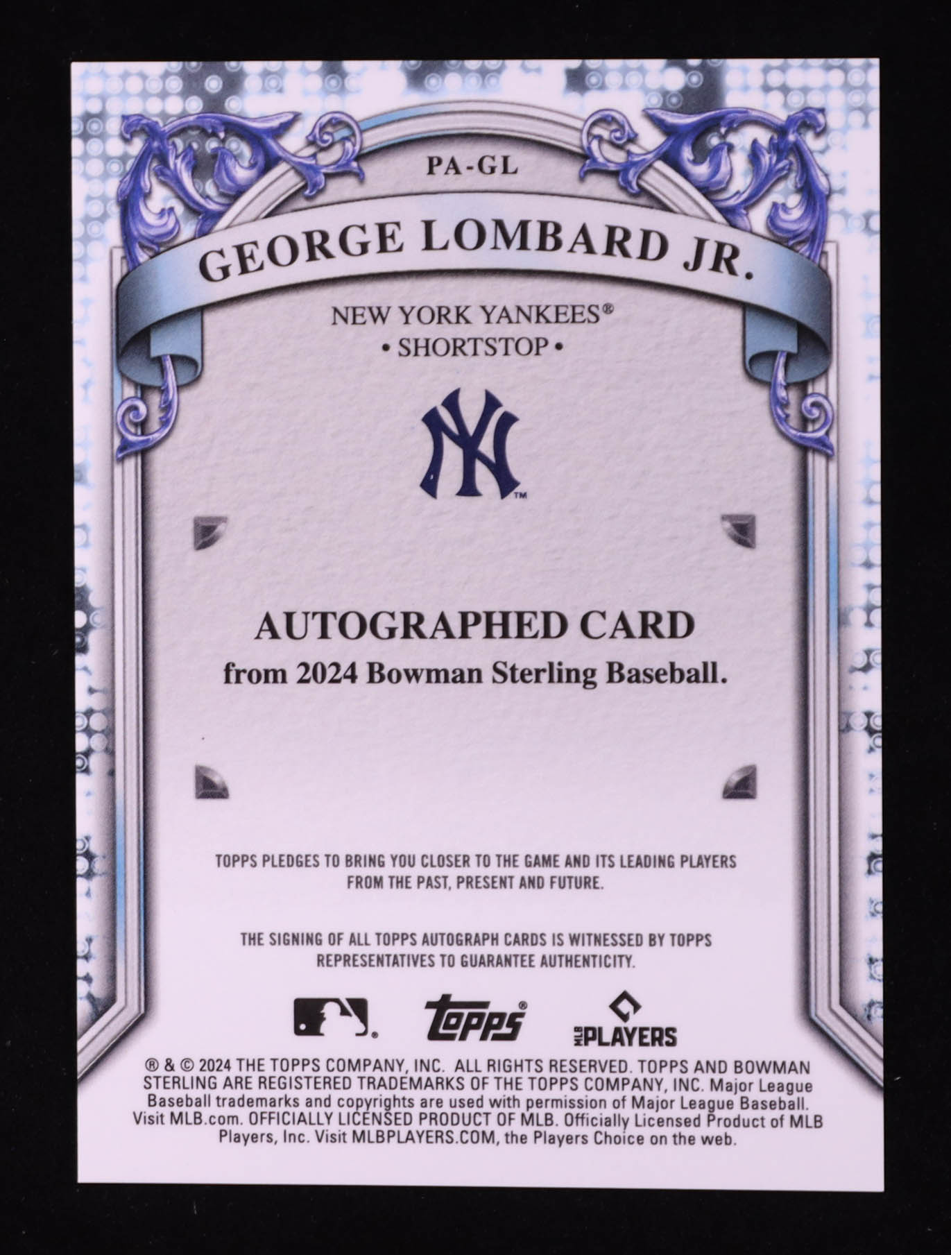 George Lombard Jr. 2024 Bowman Sterling Prospect Autographs #PAGL RC at PristineAuction.com George Lombard Jr. 2024 Bowman Sterling Prospect Autographs #PAGL RC at PristineAuction.com