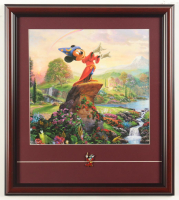 Thomas Kinkade "Mickey Mouse The Sorcerer's Apprentice" Custom Framed Print Display with Fantasia Mickey Mouse Pin at PristineAuction.com