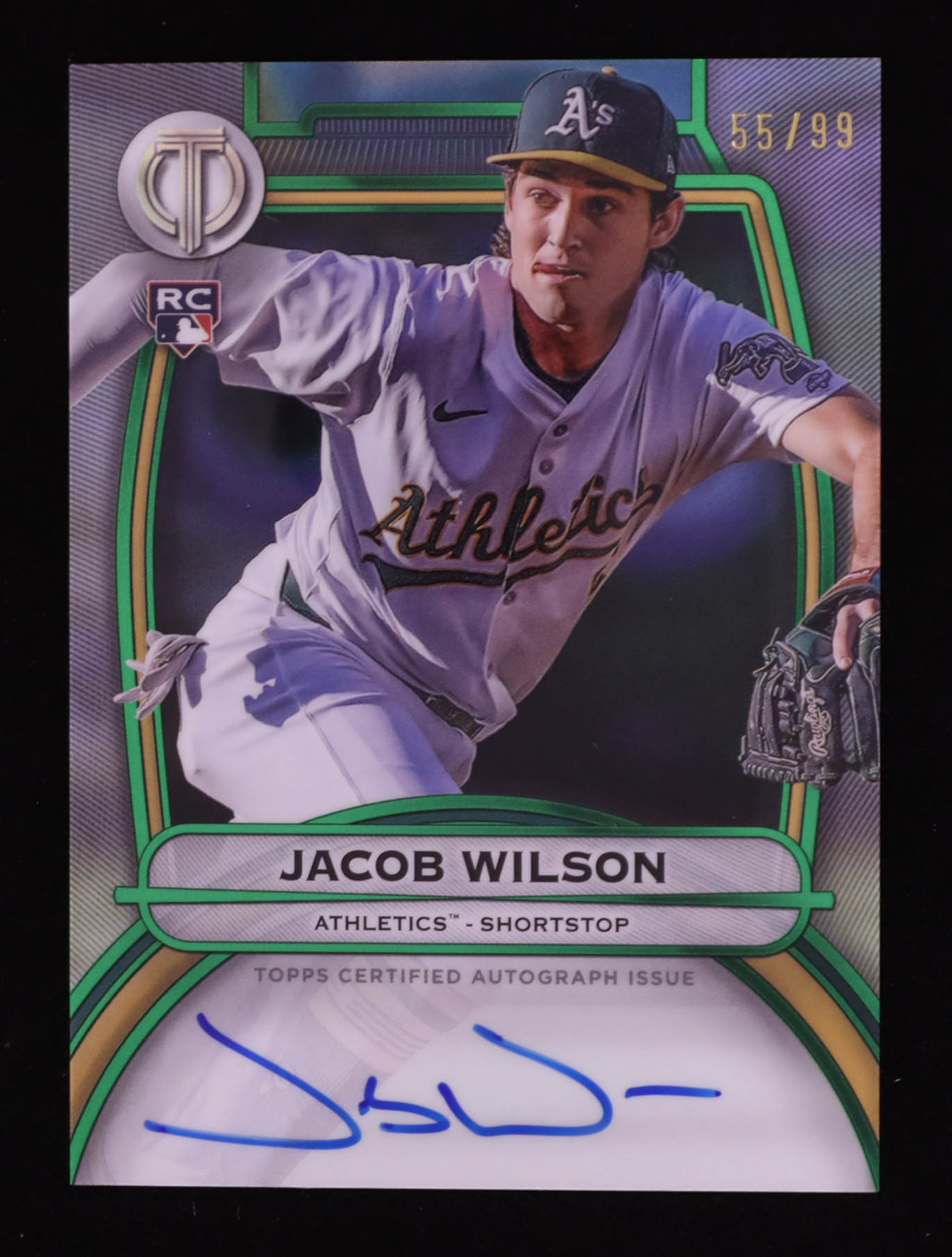 Jacob Wilson 2025 Topps Tribute Autographs Green #TAWIL #55/99 RC at PristineAuction.com Jacob Wilson 2025 Topps Tribute Autographs Green #TAWIL #55/99 RC at PristineAuction.com
