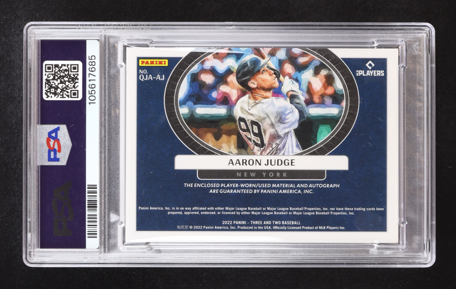 Aaron Judge 2022 Panini Three and Two Quad Jersey Autographs Full Count #12 #29/32 (PSA 7) at PristineAuction.com Aaron Judge 2022 Panini Three and Two Quad Jersey Autographs Full Count #12 #29/32 (PSA 7) at PristineAuction.com