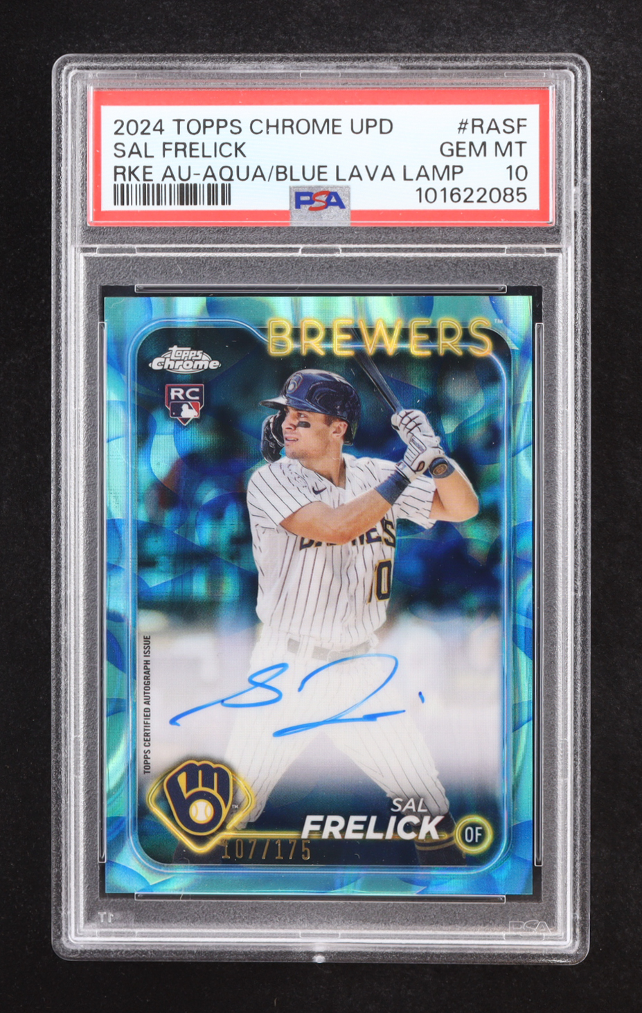 Sal Frelick 2024 Topps Chrome Update Rookie Autographs Aqua Blue Lava Lamp Refractors #RASF #107/175 RC (PSA 10) at PristineAuction.com Sal Frelick 2024 Topps Chrome Update Rookie Autographs Aqua Blue Lava Lamp Refractors #RASF #107/175 RC (PSA 10) at PristineAuction.com