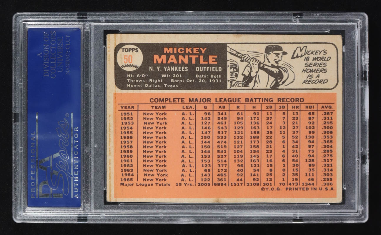 Mickey Mantle 1966 Topps #50 DP (PSA 2) at PristineAuction.com Mickey Mantle 1966 Topps #50 DP (PSA 2) at PristineAuction.com