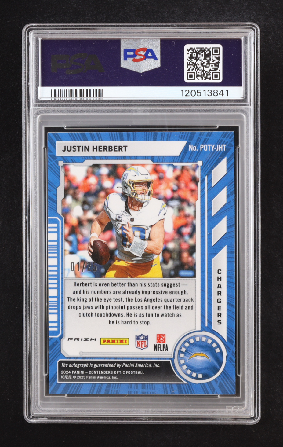 Justin Herbert 2024 Panini Contenders Optic Player of the Year Contenders Autographs #3 #01/25 (PSA 8 | Auto 10) at PristineAuction.com Justin Herbert 2024 Panini Contenders Optic Player of the Year Contenders Autographs #3 #01/25 (PSA 8 | Auto 10) at PristineAuction.com