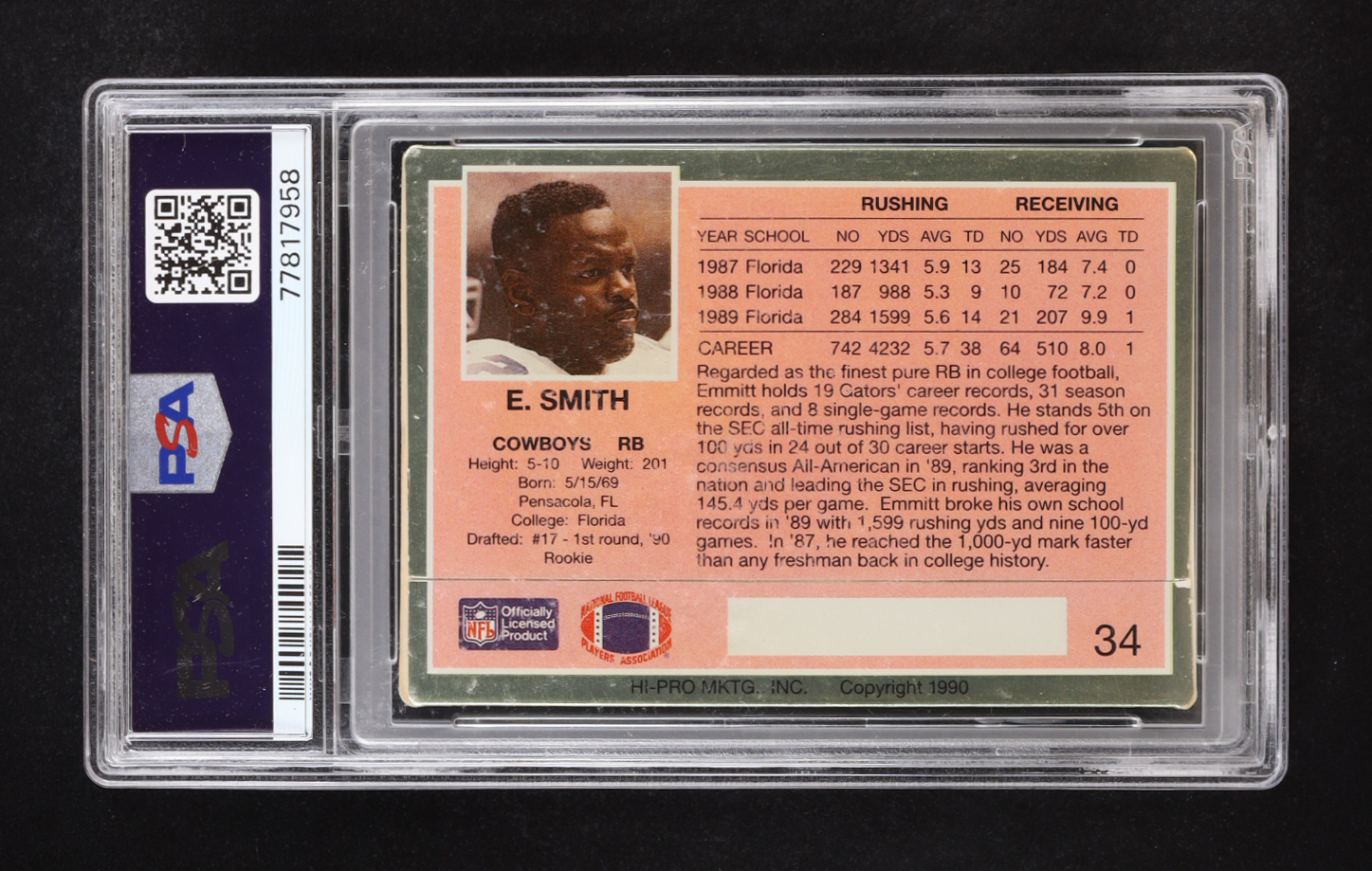 Emmitt Smith 1990 Action Packed Rookie Update #34 RC (PSA 8) at PristineAuction.com Emmitt Smith 1990 Action Packed Rookie Update #34 RC (PSA 8) at PristineAuction.com