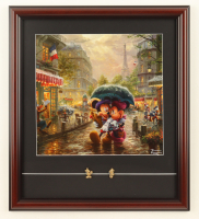 Thomas Kinkade Walt Disney's "Mickey & Minnie Mouse in Paris" Custom Framed Print Display With (2) Mickey & Minnie Brass Pins at PristineAuction.com
