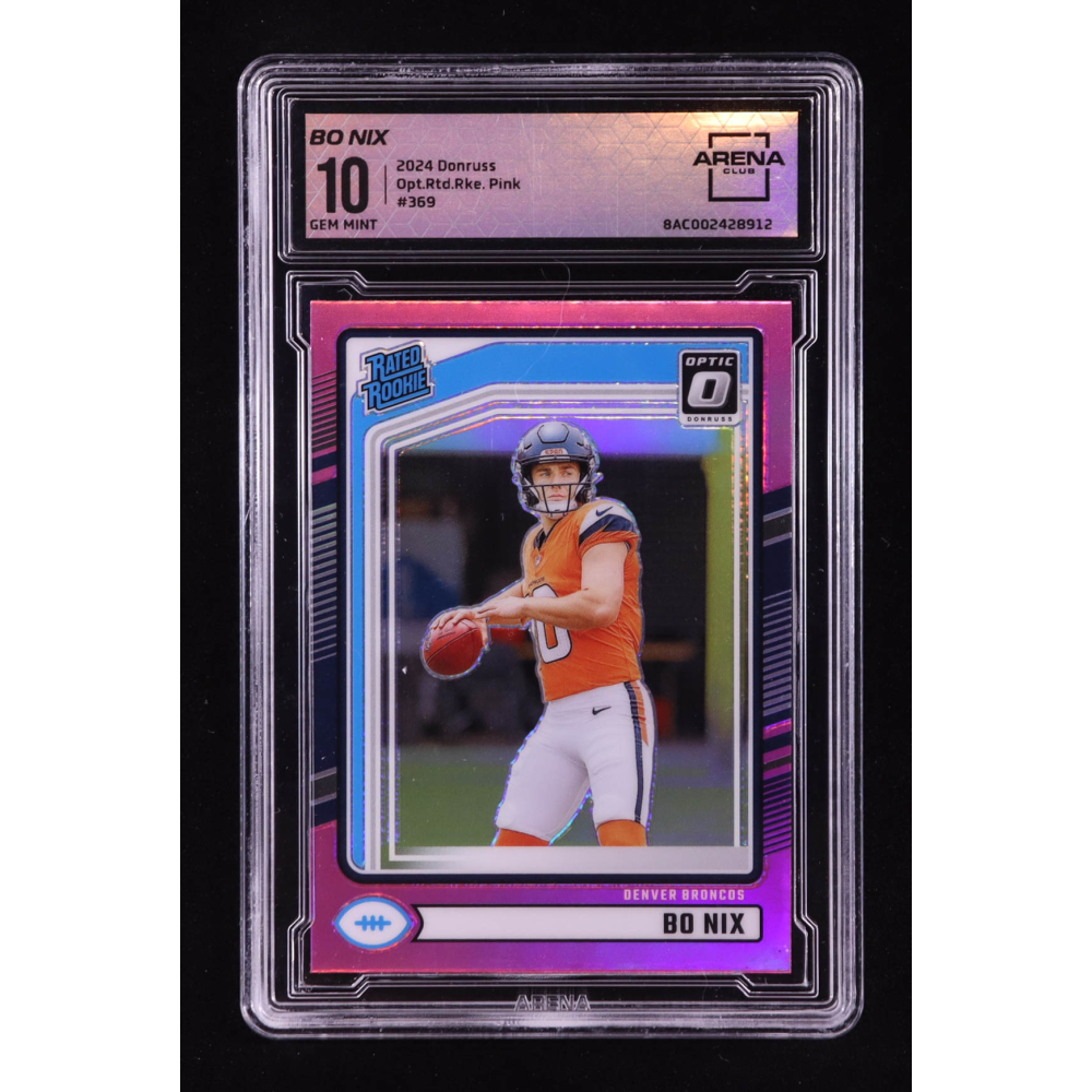Bo Nix 2024 Donruss Optic Rated Rookies Preview Pink #369 RC (Arena 10) at PristineAuction.com