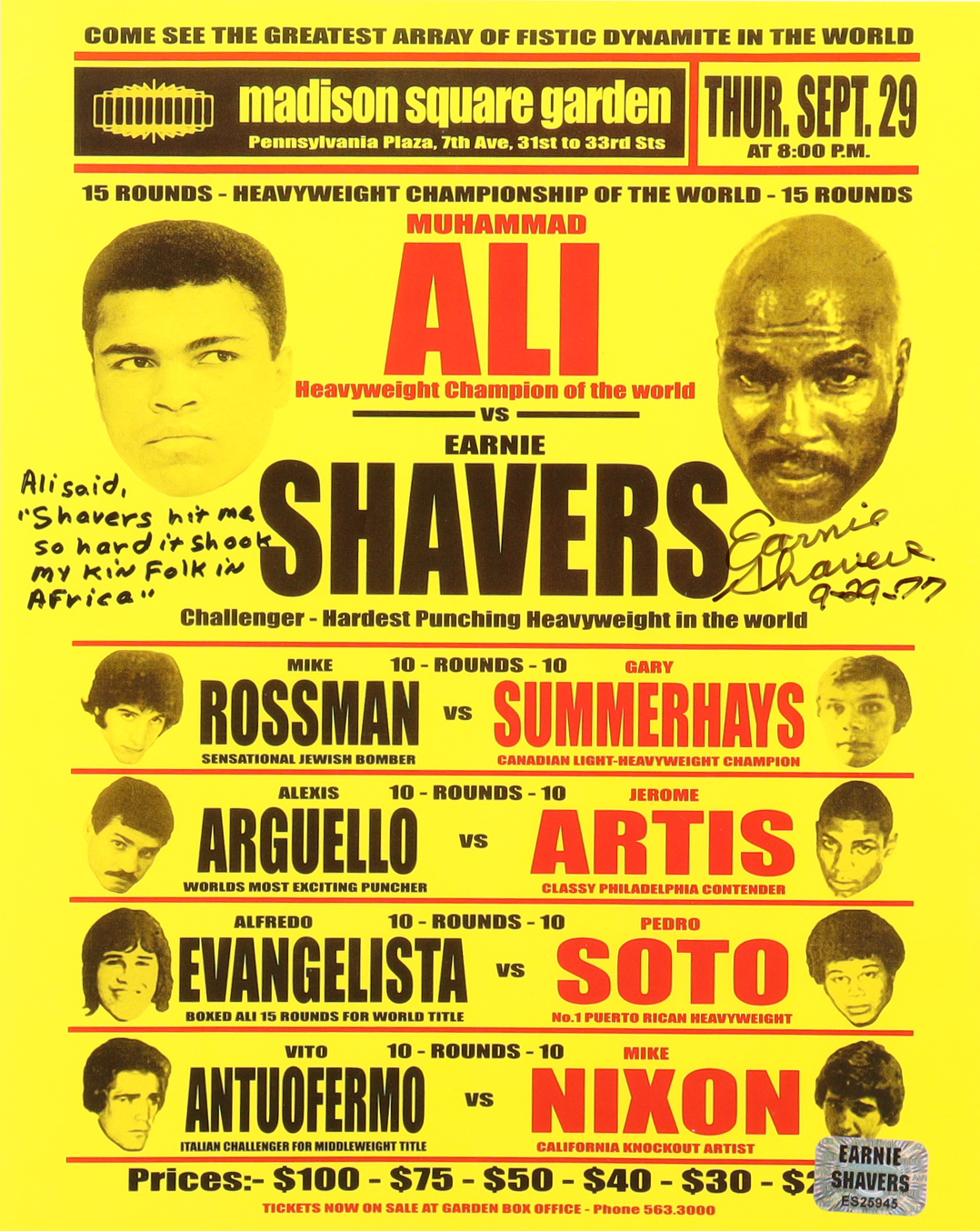 Earnie Shavers Signed 8x10 Photo with Extensive Inscription (Shavers) at PristineAuction.com Earnie Shavers Signed 8x10 Photo with Extensive Inscription (Shavers) at PristineAuction.com