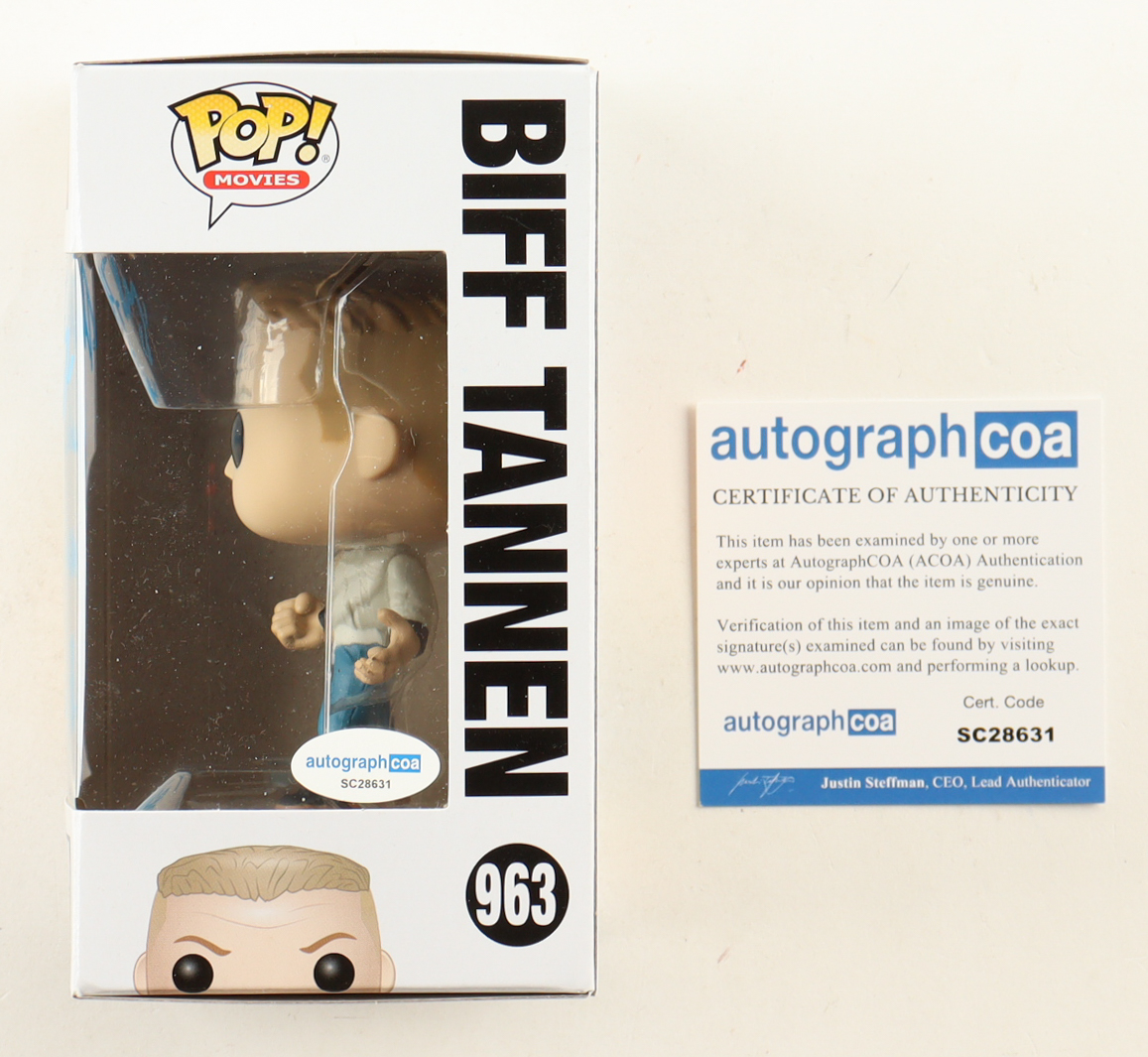 Tom Wilson Signed "Back to the Future" #963 Biff Tannen Funko Pop! Vinyl Figure Inscribed "Think, McFly, Think" (ACOA) at PristineAuction.com Tom Wilson Signed "Back to the Future" #963 Biff Tannen Funko Pop! Vinyl Figure Inscribed "Think, McFly, Think" (ACOA) at PristineAuction.com