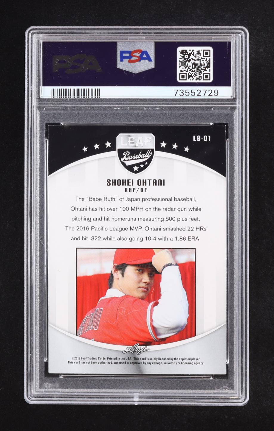 Shohei Ohtani 2018 Leaf #LB-01 RC (PSA 9) at PristineAuction.com Shohei Ohtani 2018 Leaf #LB-01 RC (PSA 9) at PristineAuction.com
