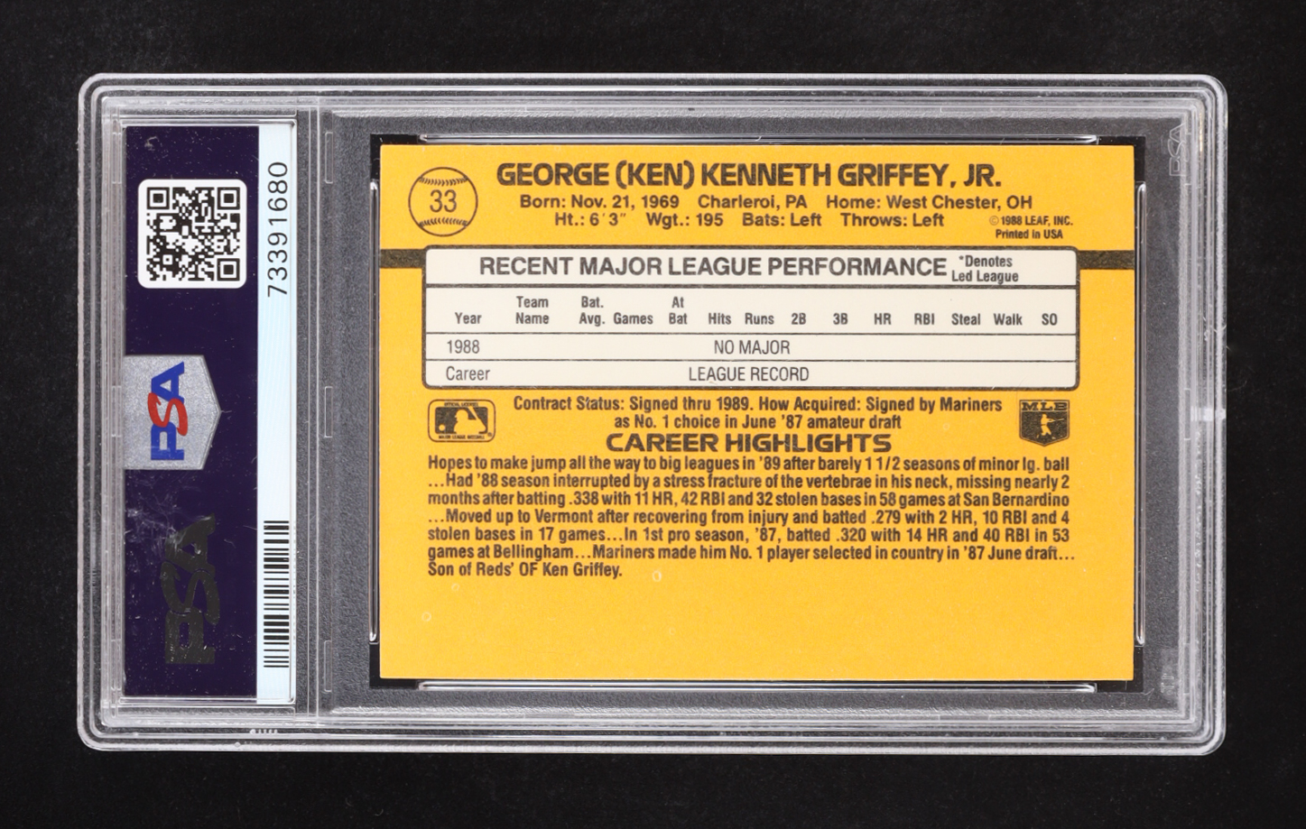 Ken Griffey Jr. 1989 Donruss RR #33 RC (PSA 9) at PristineAuction.com Ken Griffey Jr. 1989 Donruss RR #33 RC (PSA 9) at PristineAuction.com