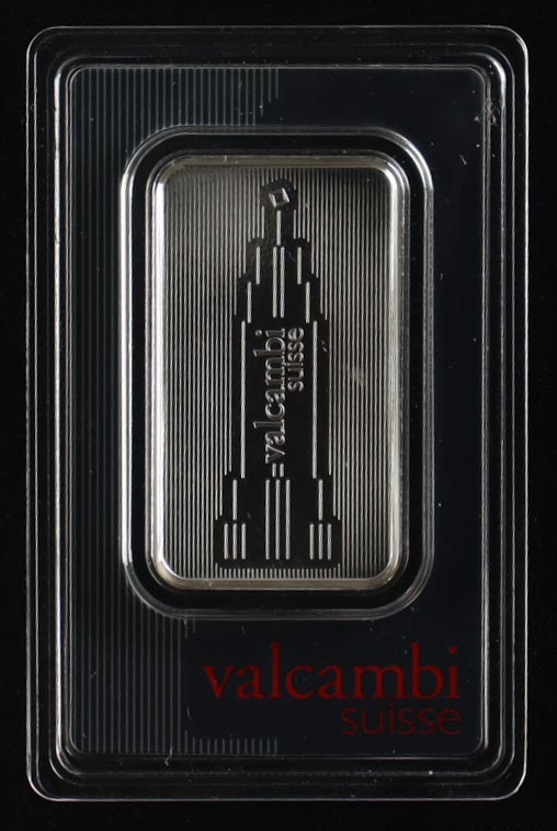 Valcambi Suisse Skyline 1oz .999 Fine Silver Bullion Bar In Assay at PristineAuction.com Valcambi Suisse Skyline 1oz .999 Fine Silver Bullion Bar In Assay at PristineAuction.com