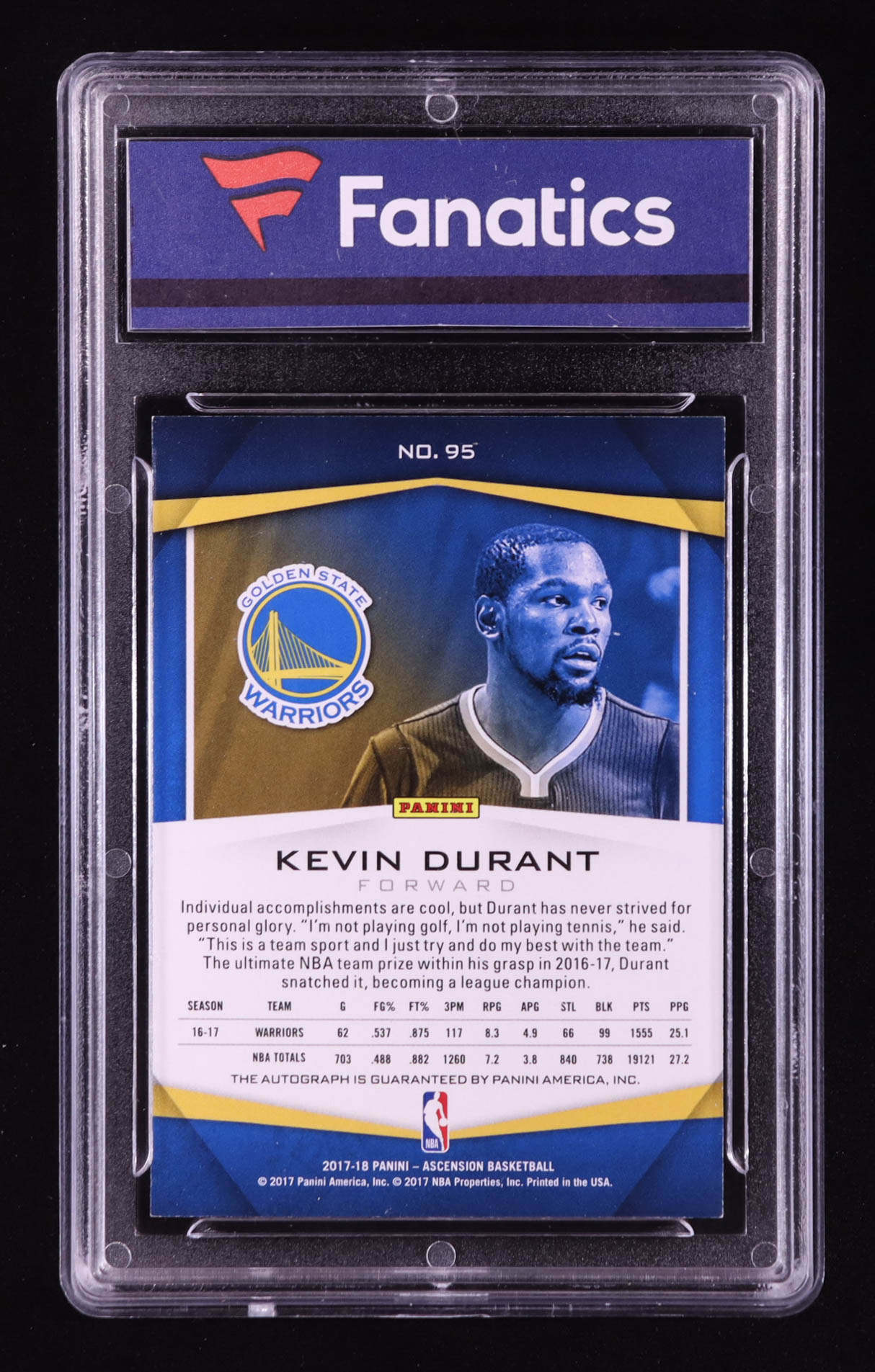 Kevin Durant 2017-18 Panini Ascension Autographs Green #95 #19/25 (FAN Authentic) at PristineAuction.com Kevin Durant 2017-18 Panini Ascension Autographs Green #95 #19/25 (FAN Authentic) at PristineAuction.com