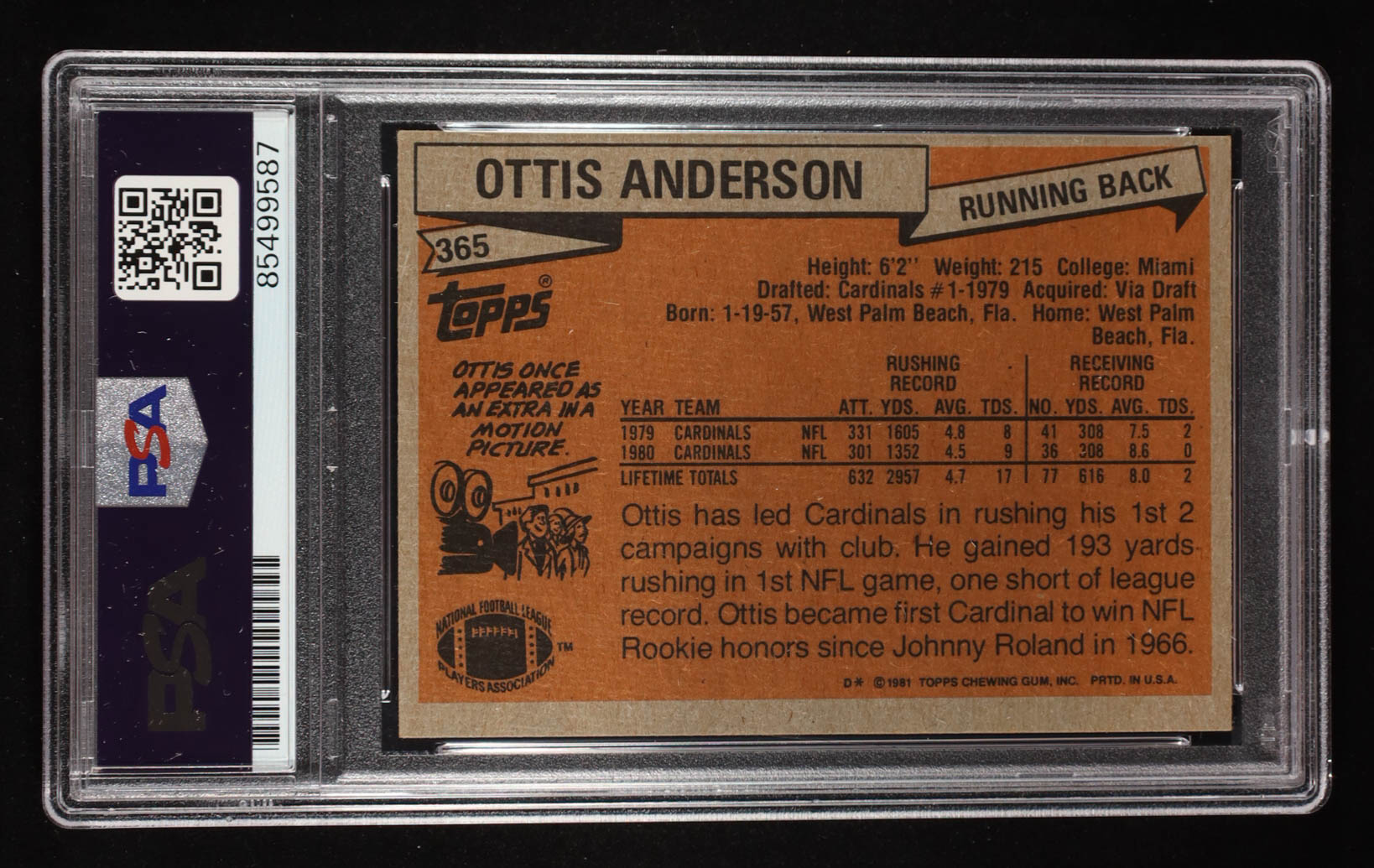 Ottis Anderson Signed 1981 Topps #365 Inscribed "ROY" (PSA) at PristineAuction.com Ottis Anderson Signed 1981 Topps #365 Inscribed "ROY" (PSA) at PristineAuction.com