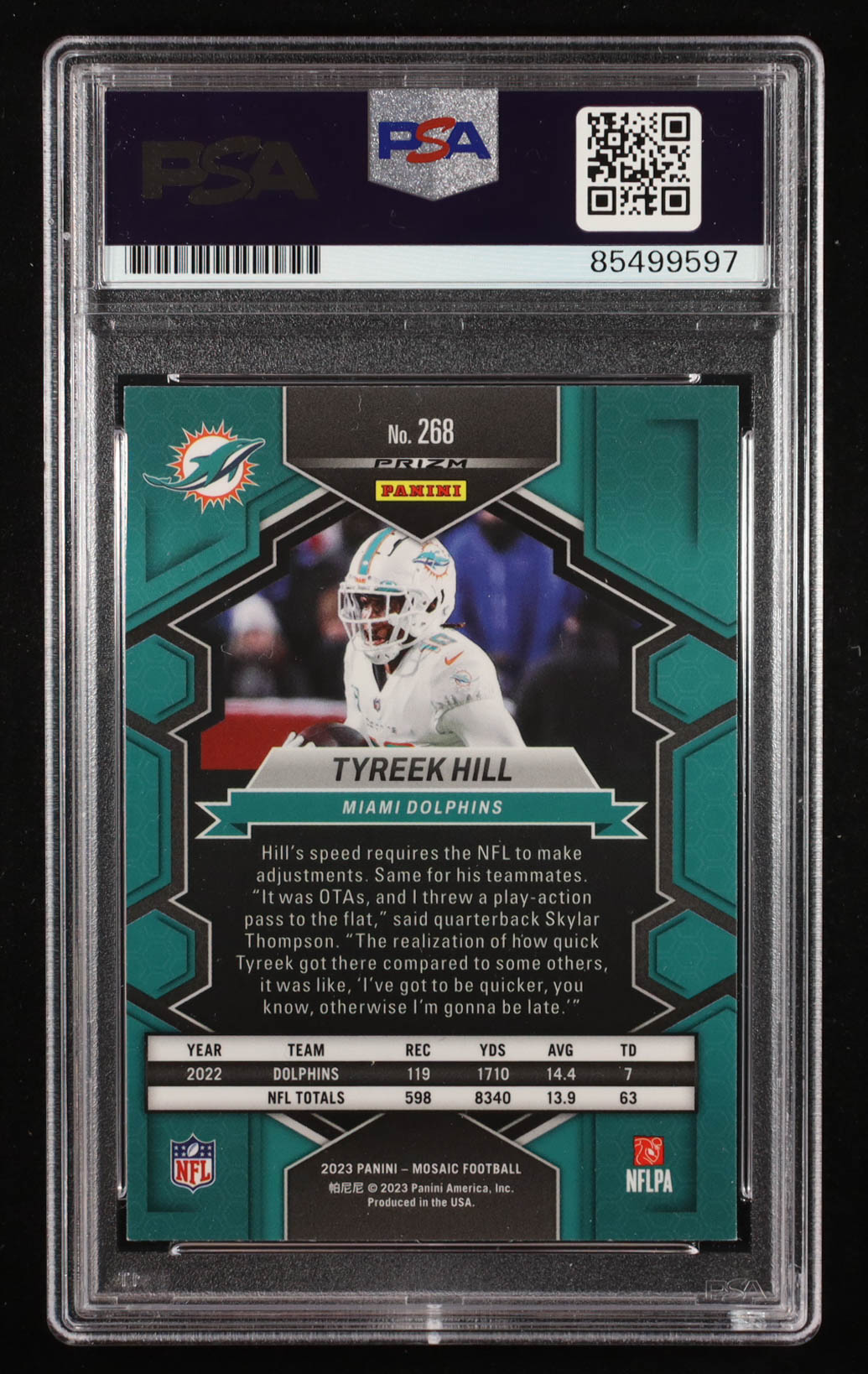 Tyreek Hill Signed 2023 Mosaic Mosaic Green NP #268 Inscribed "Cheetah" (PSA) at PristineAuction.com Tyreek Hill Signed 2023 Mosaic Mosaic Green NP #268 Inscribed "Cheetah" (PSA) at PristineAuction.com