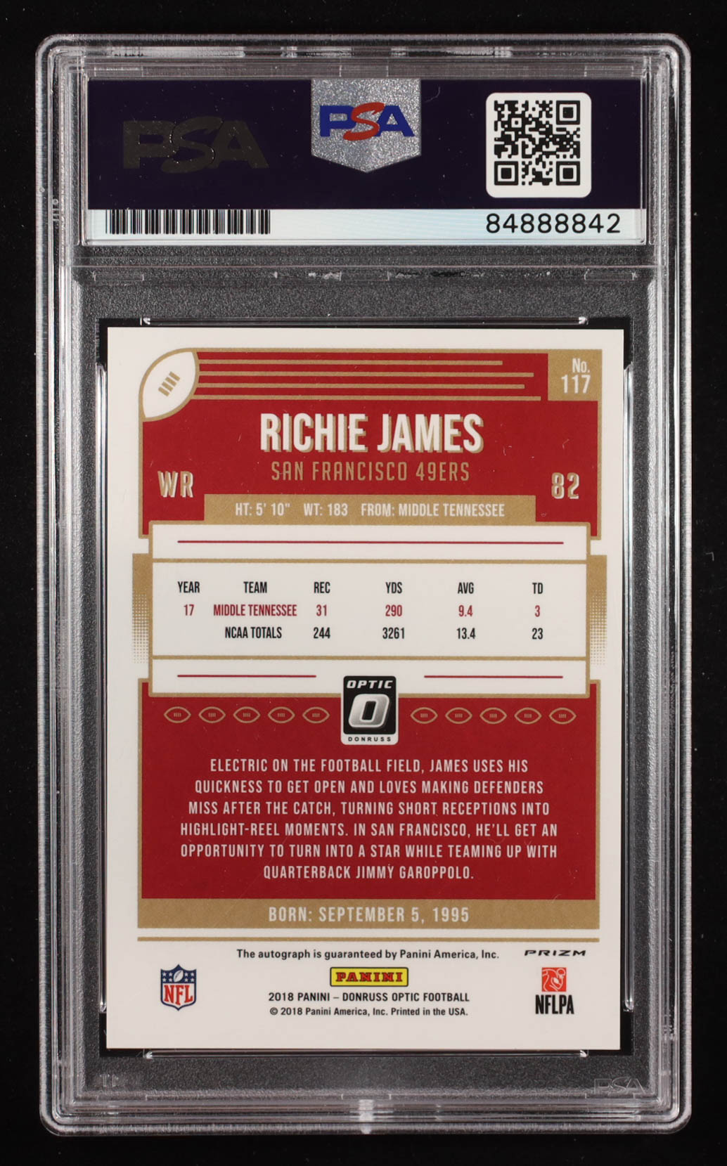 Richie James Signed Sticker on 2018 Donruss Optic Bronze #117 (PSA) at PristineAuction.com Richie James Signed Sticker on 2018 Donruss Optic Bronze #117 (PSA) at PristineAuction.com