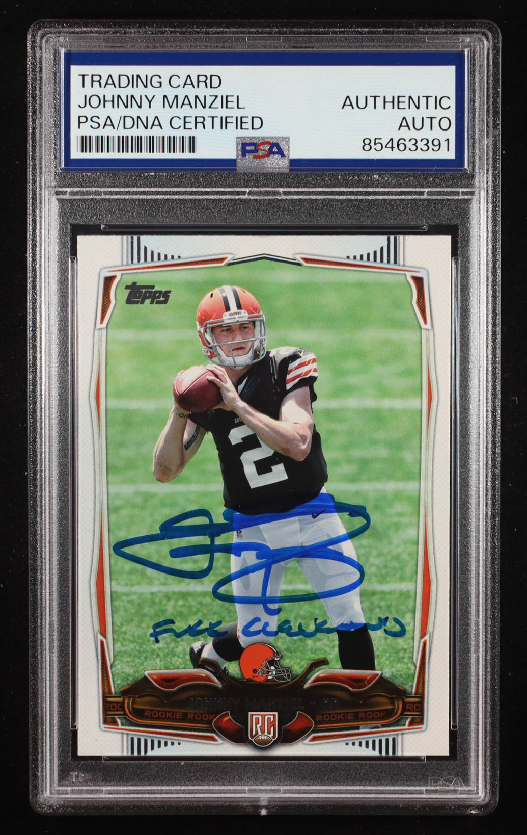 Johnny Manziel Signed 2014 Topps #429 RC Inscribed "F*** Cleveland" (PSA) at PristineAuction.com Johnny Manziel Signed 2014 Topps #429 RC Inscribed "F*** Cleveland" (PSA) at PristineAuction.com