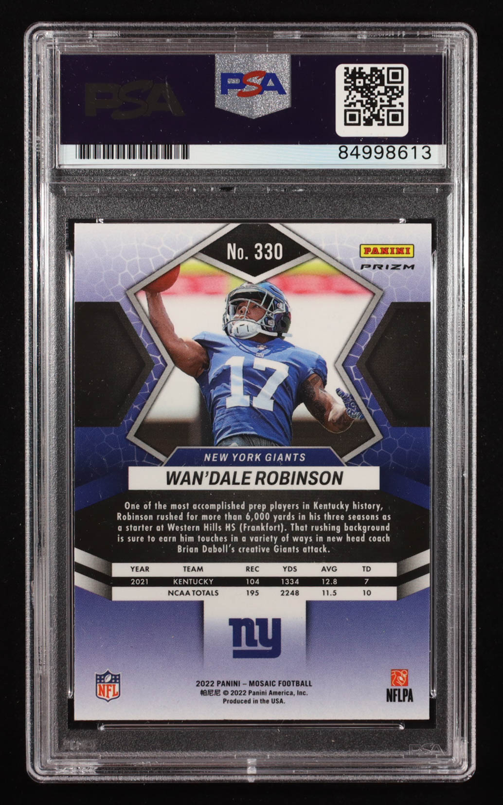 Wan'Dale Robinson Signed Sticker on 2022 Panini Mosaic Mosaic #330 RC (PSA) at PristineAuction.com Wan'Dale Robinson Signed Sticker on 2022 Panini Mosaic Mosaic #330 RC (PSA) at PristineAuction.com