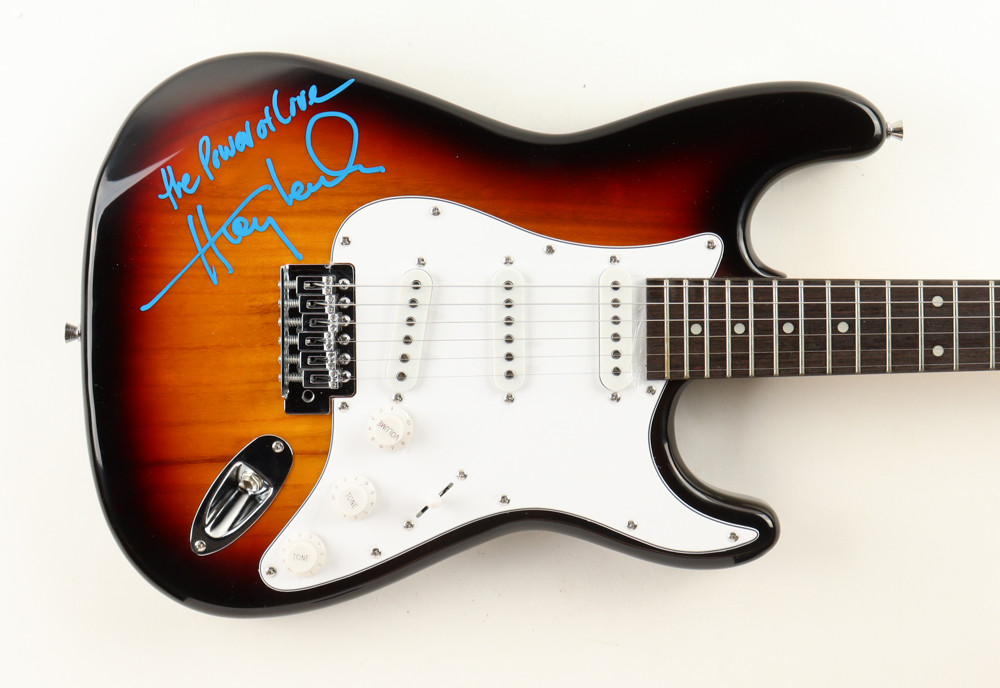 Huey Lewis Signed Full Size Electric Guitar Inscribed "ThePower of Love" (ACOA) at PristineAuction.com Huey Lewis Signed Full Size Electric Guitar Inscribed "ThePower of Love" (ACOA) at PristineAuction.com